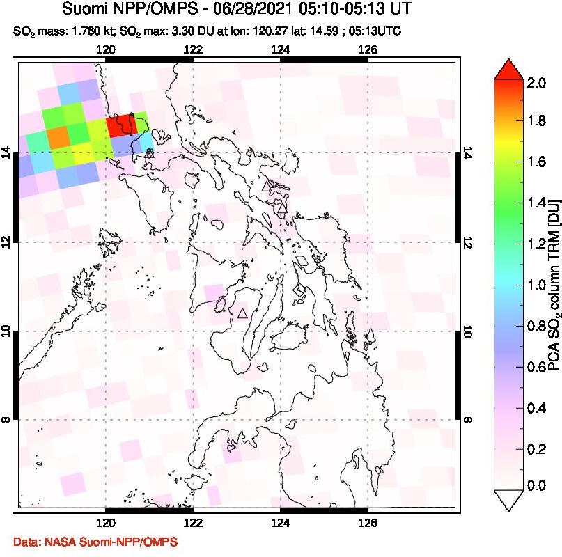A sulfur dioxide image over Philippines on Jun 28, 2021.
