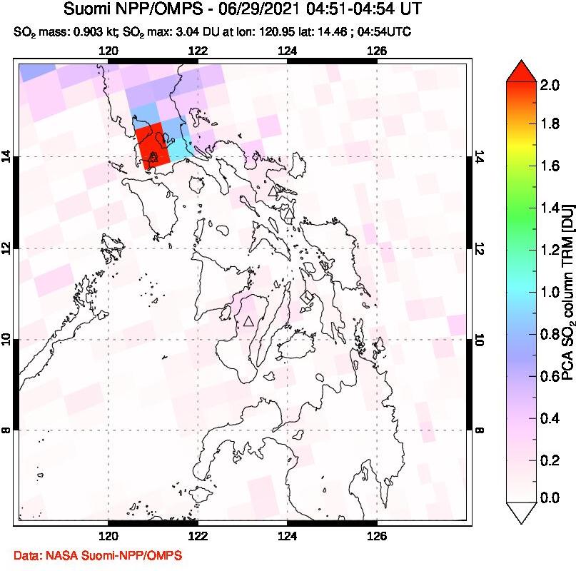 A sulfur dioxide image over Philippines on Jun 29, 2021.