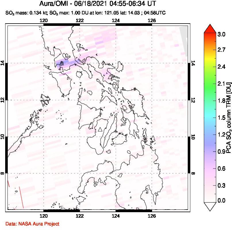 A sulfur dioxide image over Philippines on Jun 18, 2021.