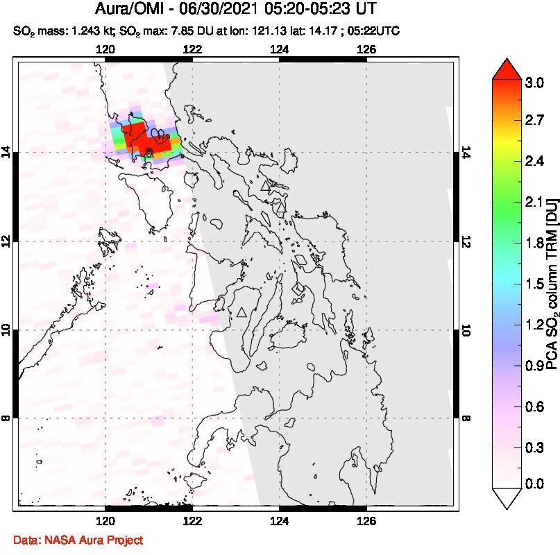 A sulfur dioxide image over Philippines on Jun 30, 2021.
