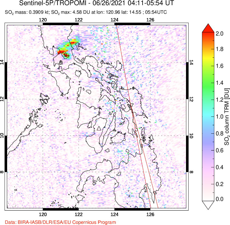 A sulfur dioxide image over Philippines on Jun 26, 2021.
