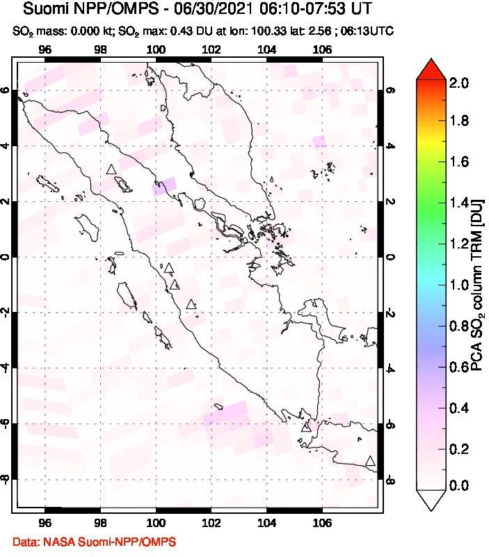 A sulfur dioxide image over Sumatra, Indonesia on Jun 30, 2021.