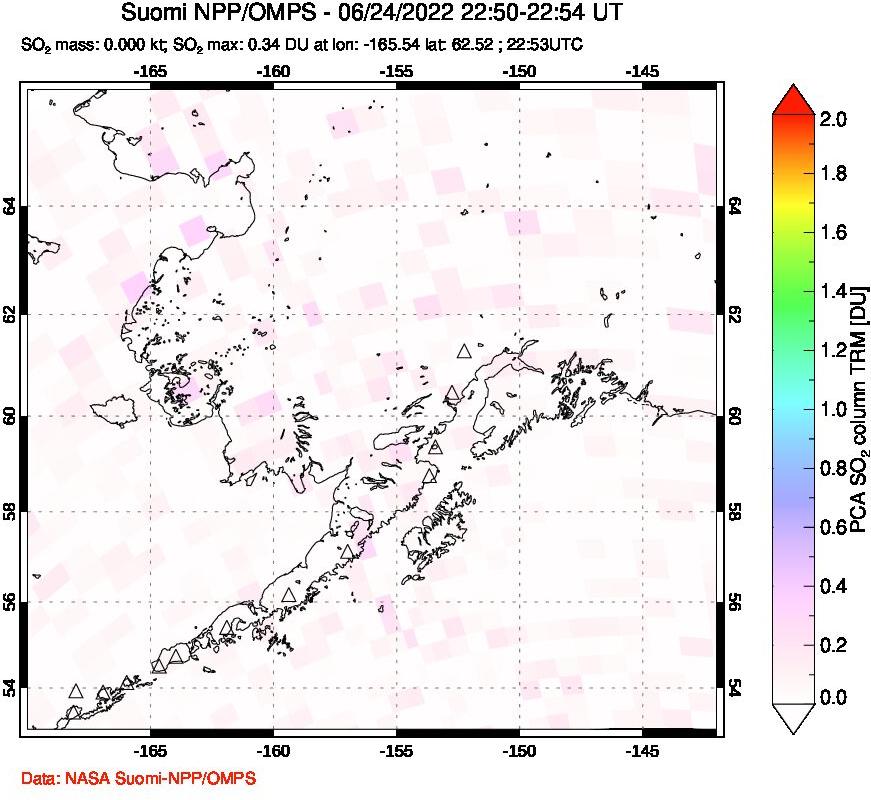 A sulfur dioxide image over Alaska, USA on Jun 24, 2022.