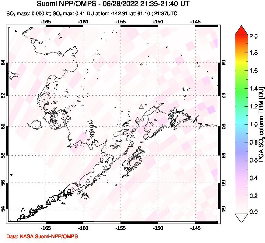 A sulfur dioxide image over Alaska, USA on Jun 28, 2022.