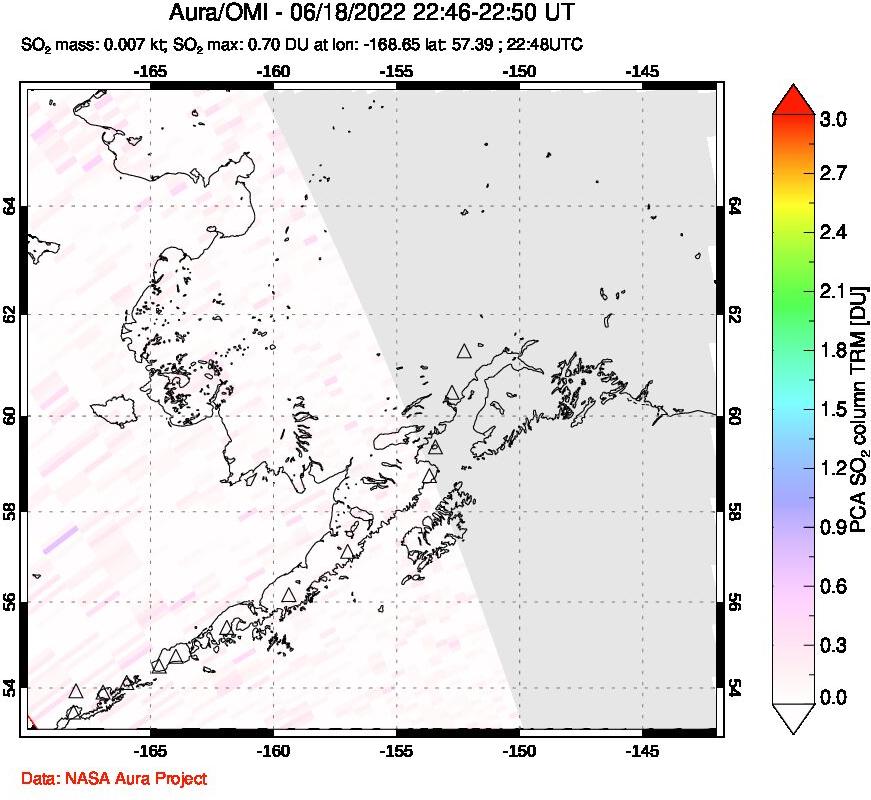 A sulfur dioxide image over Alaska, USA on Jun 18, 2022.