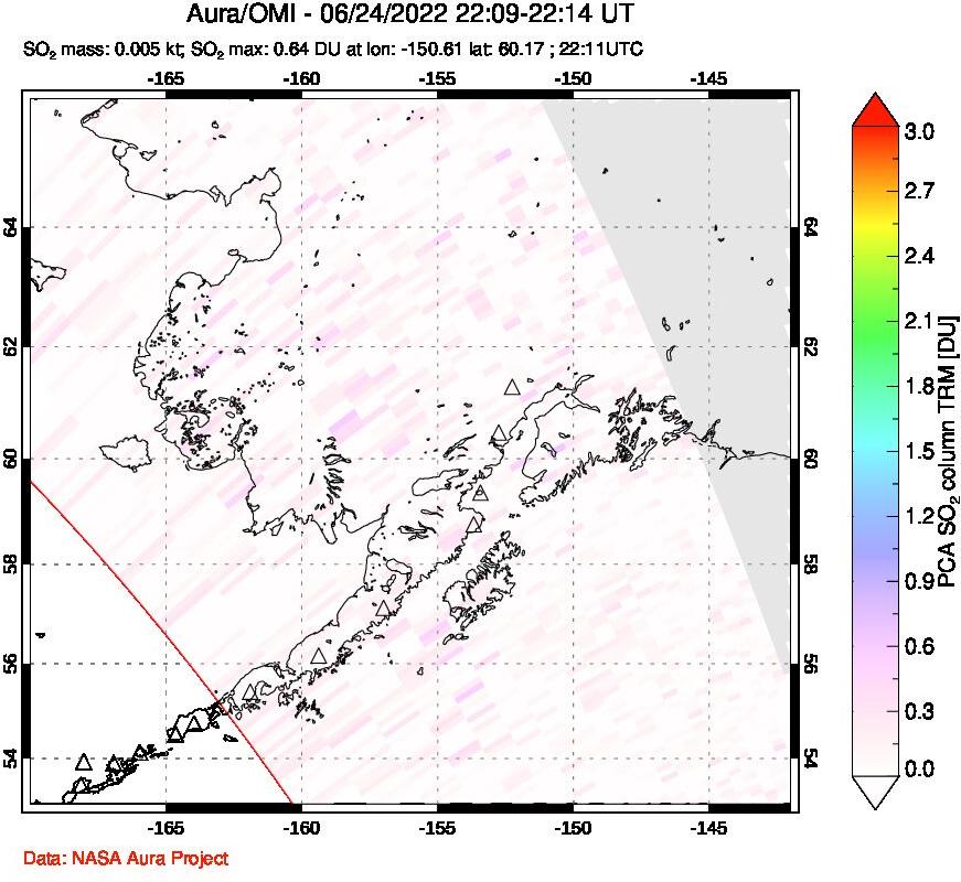 A sulfur dioxide image over Alaska, USA on Jun 24, 2022.