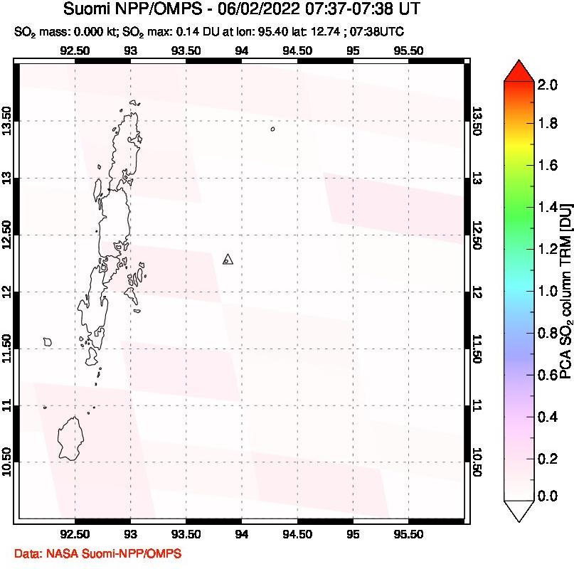 A sulfur dioxide image over Andaman Islands, Indian Ocean on Jun 02, 2022.