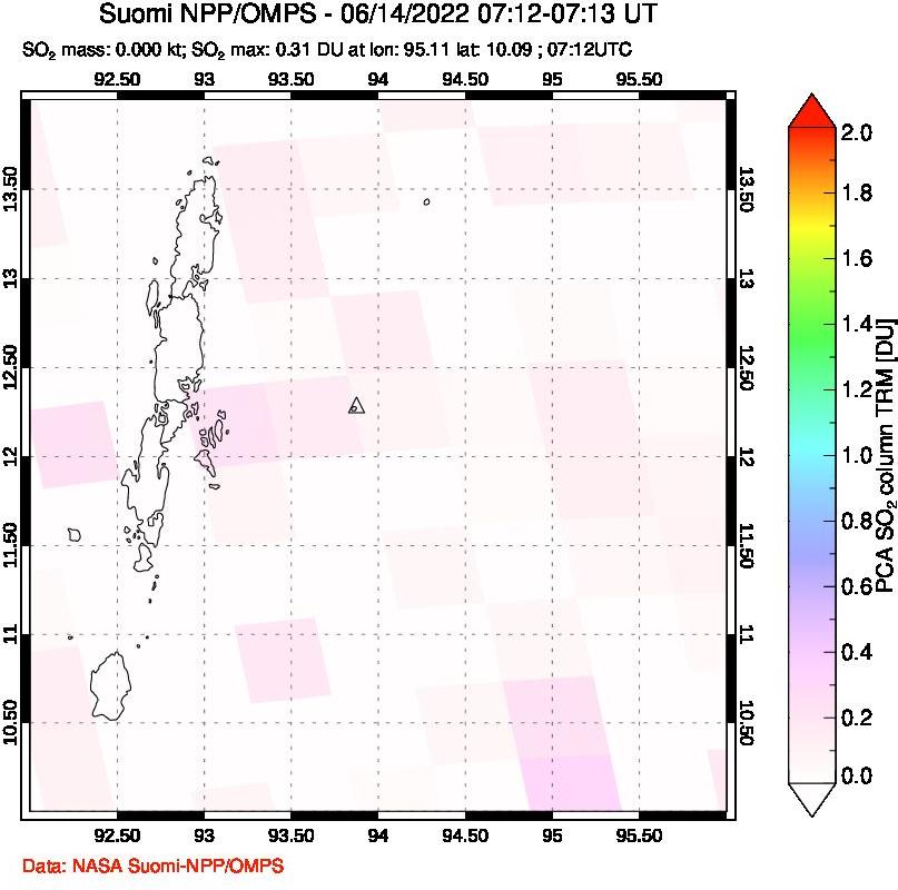 A sulfur dioxide image over Andaman Islands, Indian Ocean on Jun 14, 2022.
