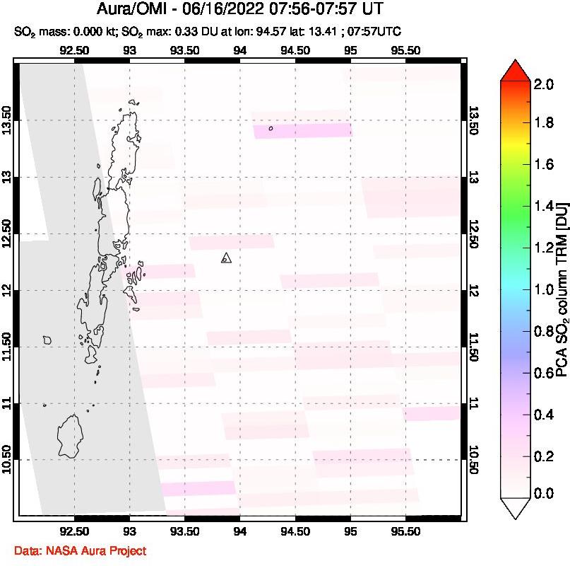 A sulfur dioxide image over Andaman Islands, Indian Ocean on Jun 16, 2022.