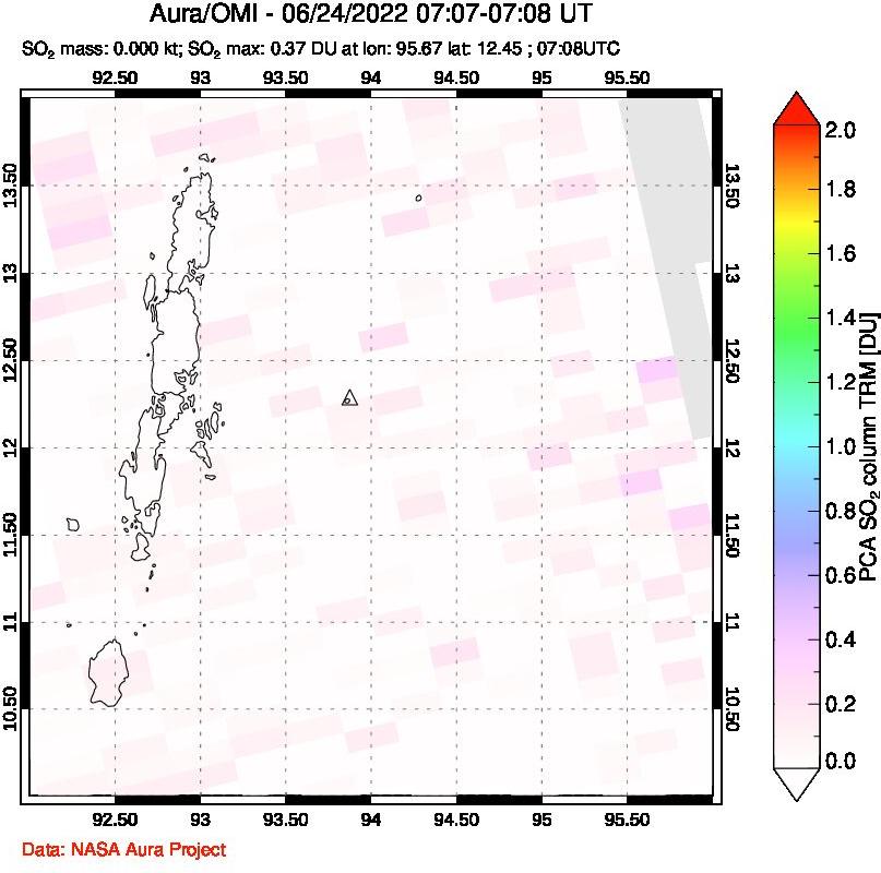 A sulfur dioxide image over Andaman Islands, Indian Ocean on Jun 24, 2022.