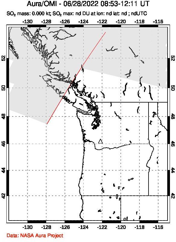 A sulfur dioxide image over Cascade Range, USA on Jun 28, 2022.