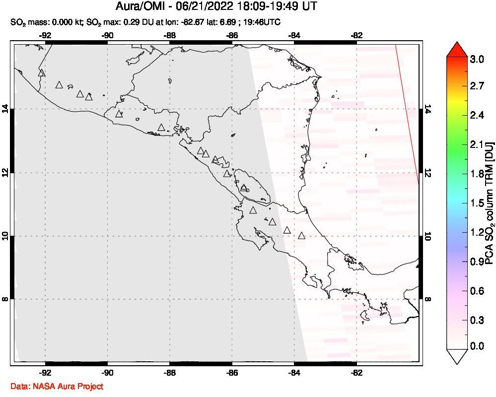 A sulfur dioxide image over Central America on Jun 21, 2022.
