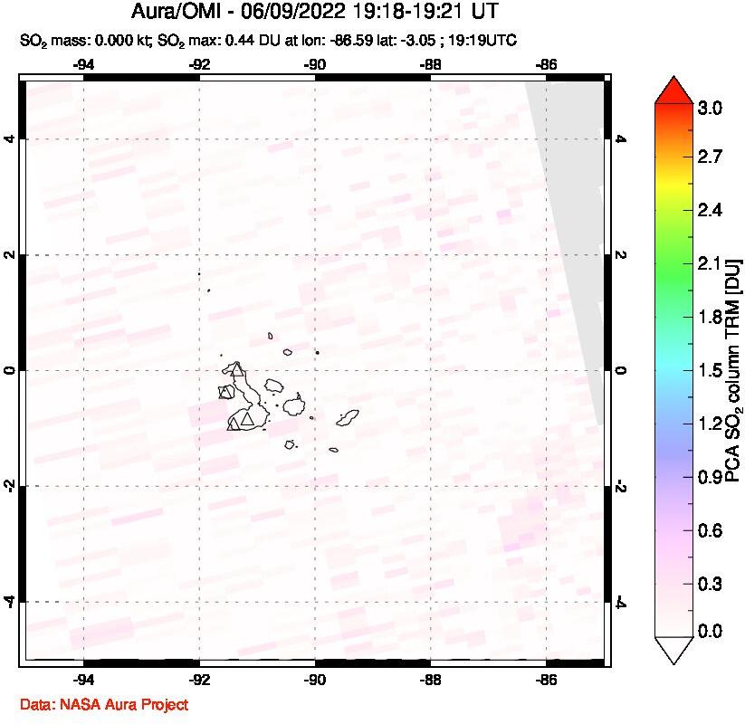 A sulfur dioxide image over Galápagos Islands on Jun 09, 2022.