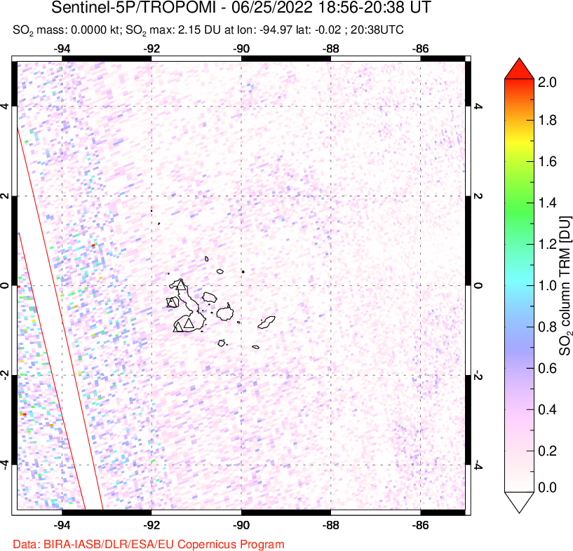 A sulfur dioxide image over Galápagos Islands on Jun 25, 2022.