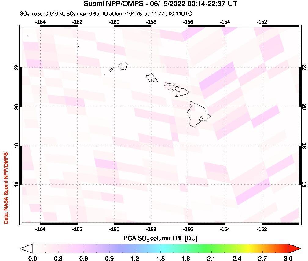 A sulfur dioxide image over Hawaii, USA on Jun 19, 2022.