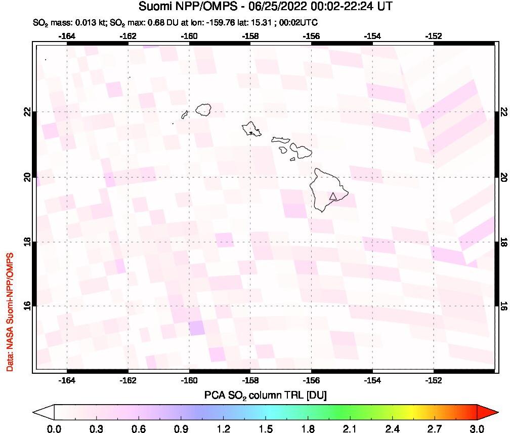 A sulfur dioxide image over Hawaii, USA on Jun 25, 2022.