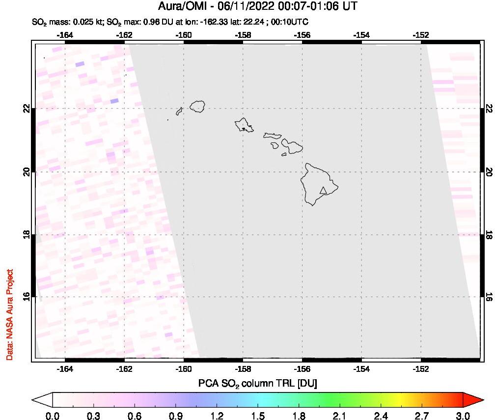 A sulfur dioxide image over Hawaii, USA on Jun 11, 2022.