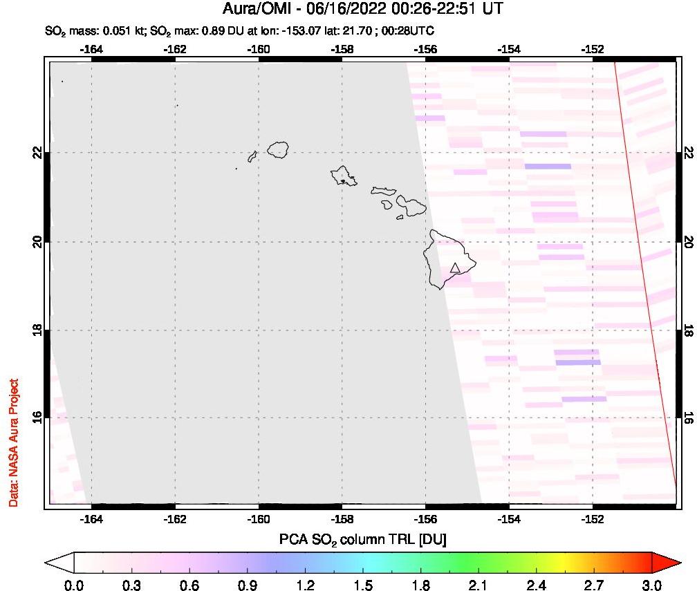A sulfur dioxide image over Hawaii, USA on Jun 16, 2022.