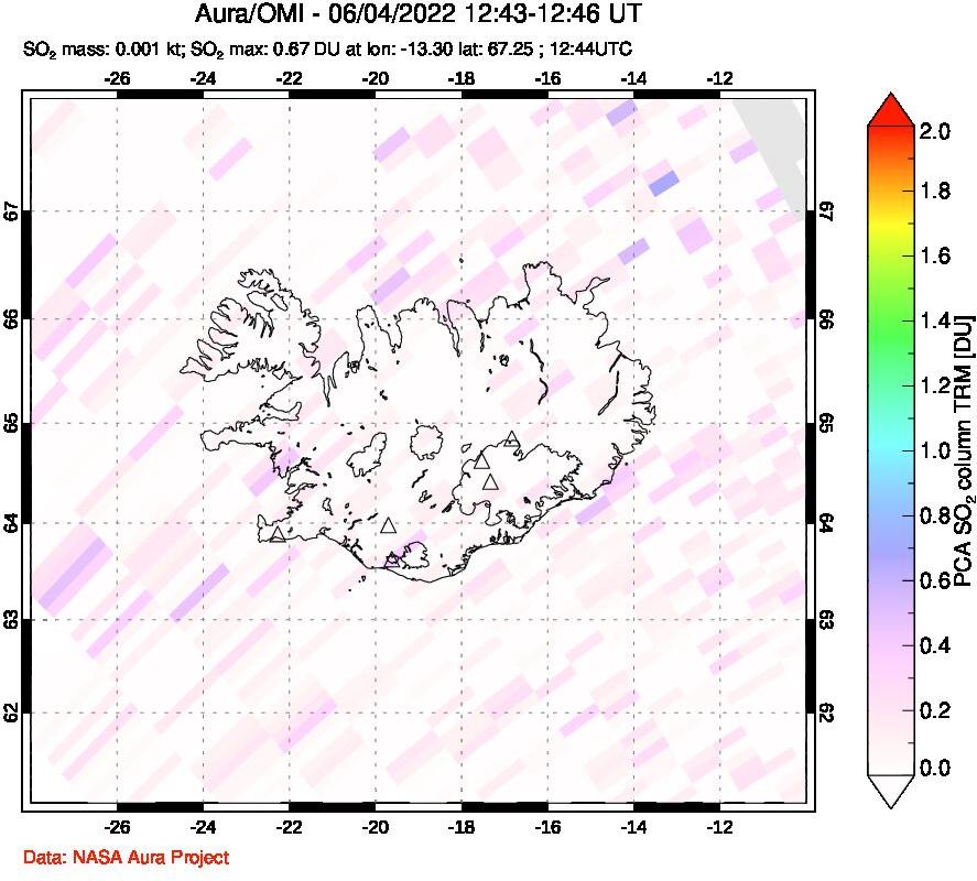 A sulfur dioxide image over Iceland on Jun 04, 2022.