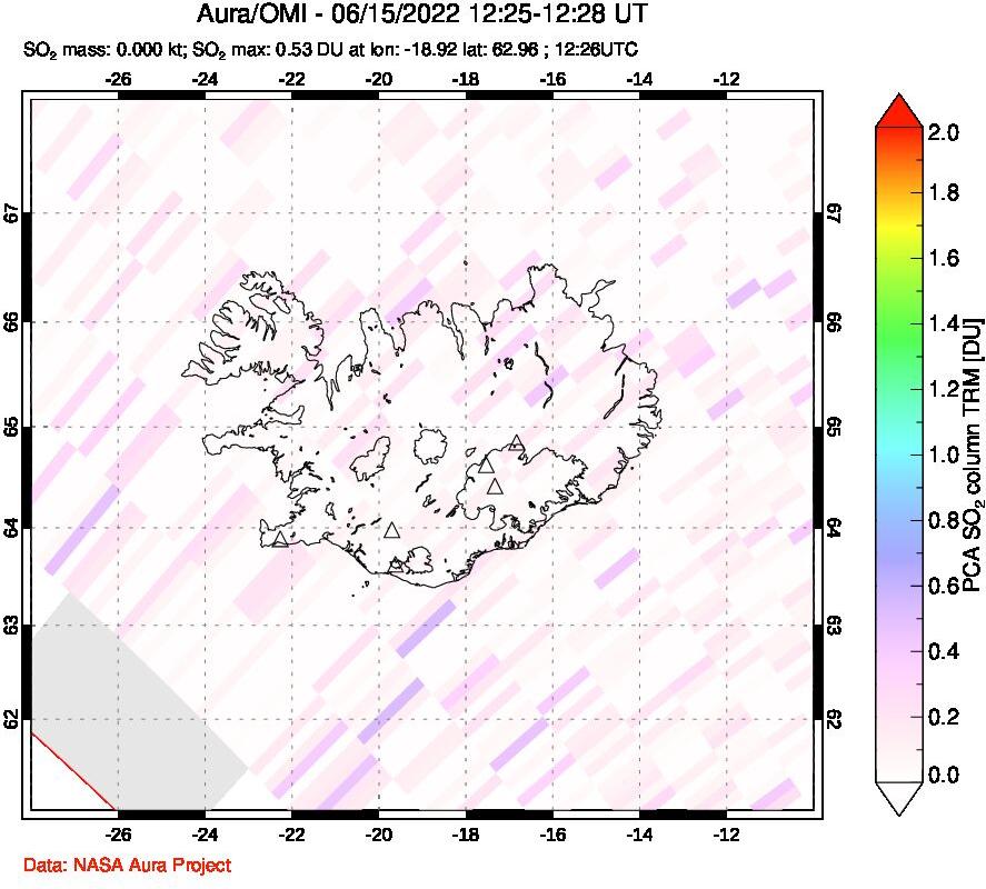 A sulfur dioxide image over Iceland on Jun 15, 2022.