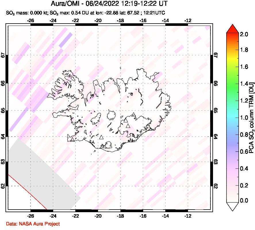 A sulfur dioxide image over Iceland on Jun 24, 2022.