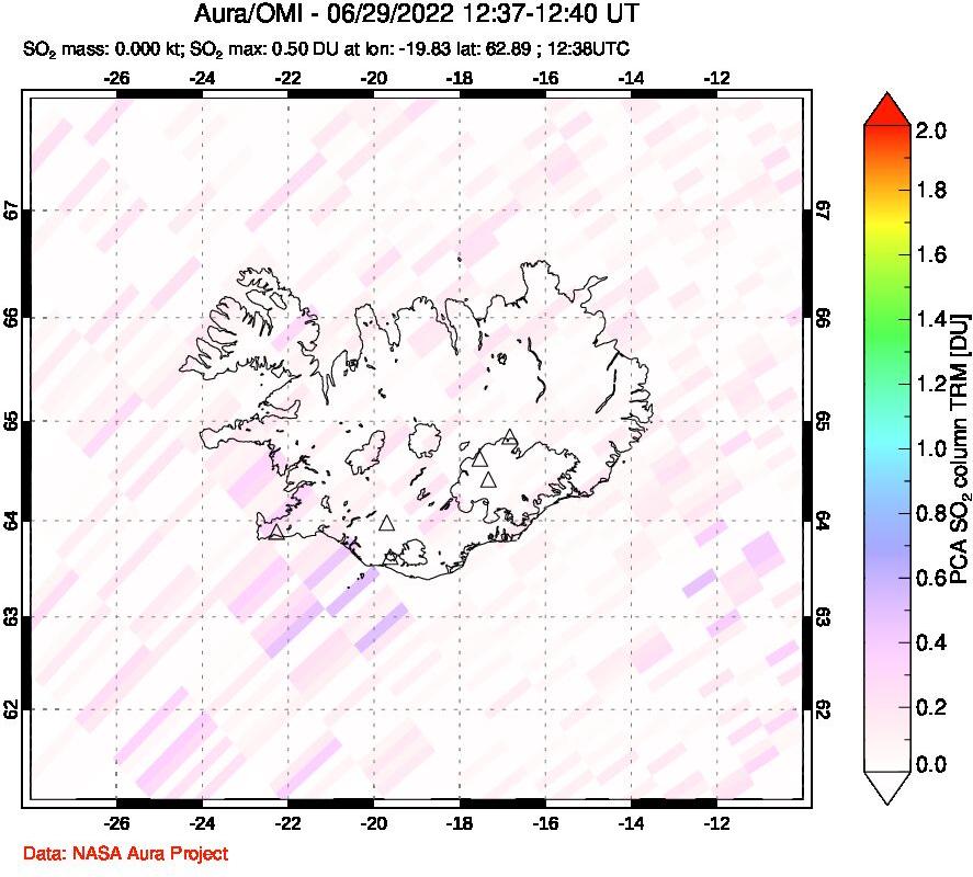 A sulfur dioxide image over Iceland on Jun 29, 2022.