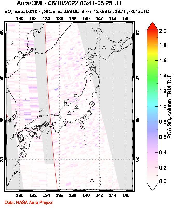 A sulfur dioxide image over Japan on Jun 10, 2022.