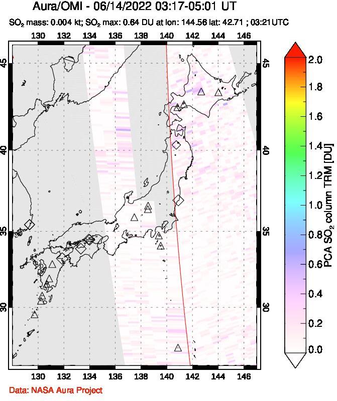 A sulfur dioxide image over Japan on Jun 14, 2022.