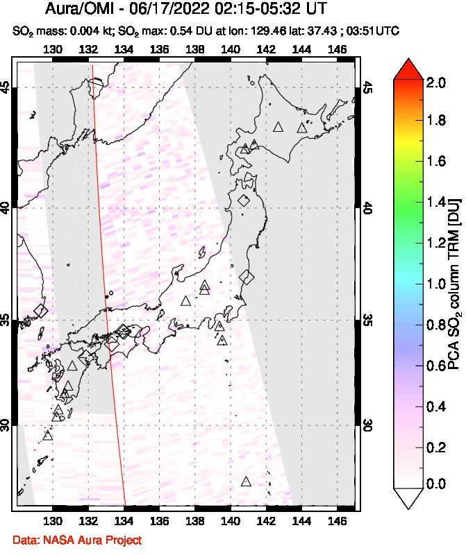 A sulfur dioxide image over Japan on Jun 17, 2022.