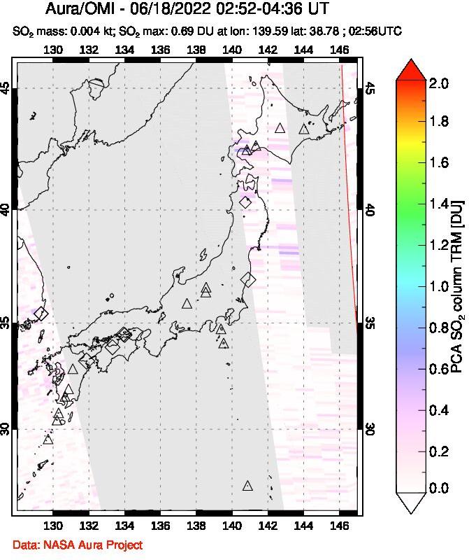A sulfur dioxide image over Japan on Jun 18, 2022.