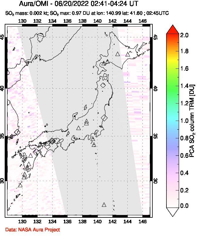 A sulfur dioxide image over Japan on Jun 20, 2022.