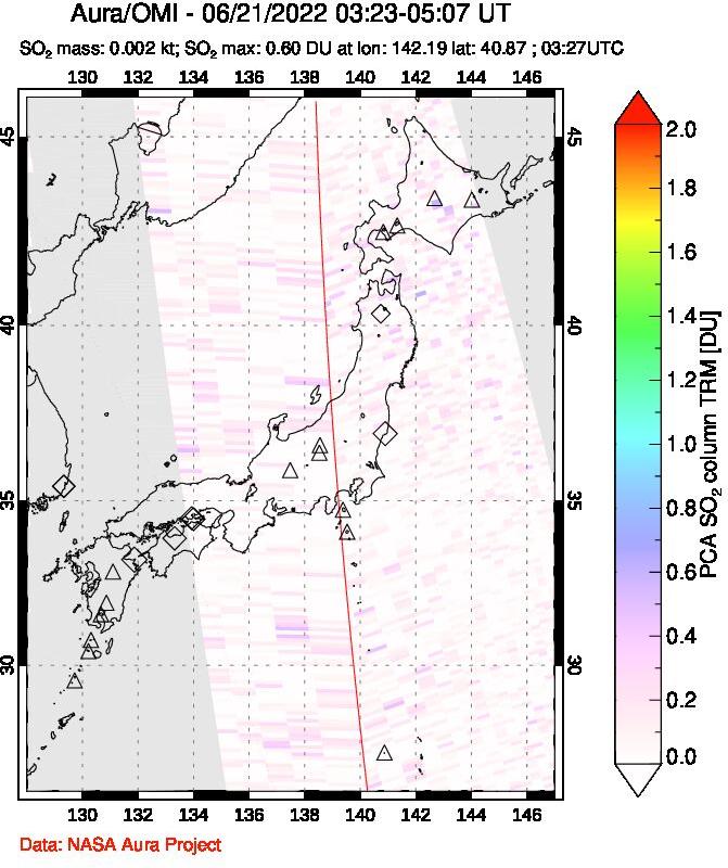 A sulfur dioxide image over Japan on Jun 21, 2022.