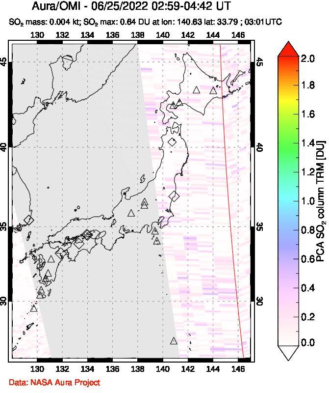 A sulfur dioxide image over Japan on Jun 25, 2022.