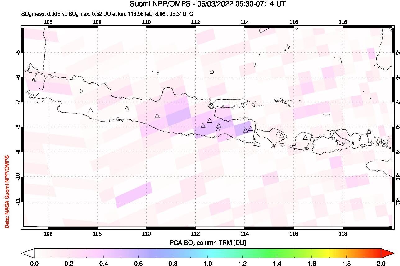 A sulfur dioxide image over Java, Indonesia on Jun 03, 2022.