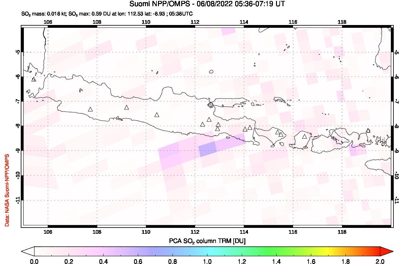 A sulfur dioxide image over Java, Indonesia on Jun 08, 2022.