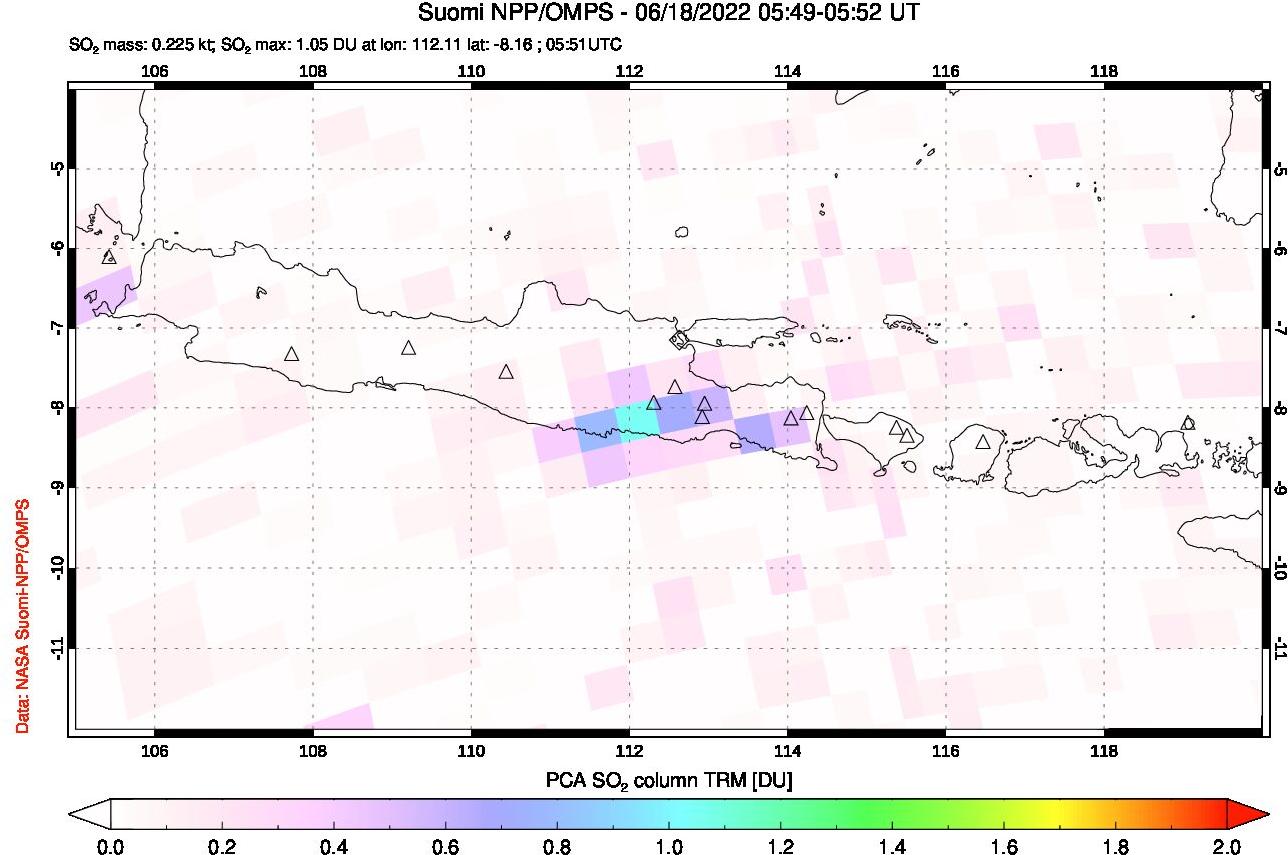 A sulfur dioxide image over Java, Indonesia on Jun 18, 2022.