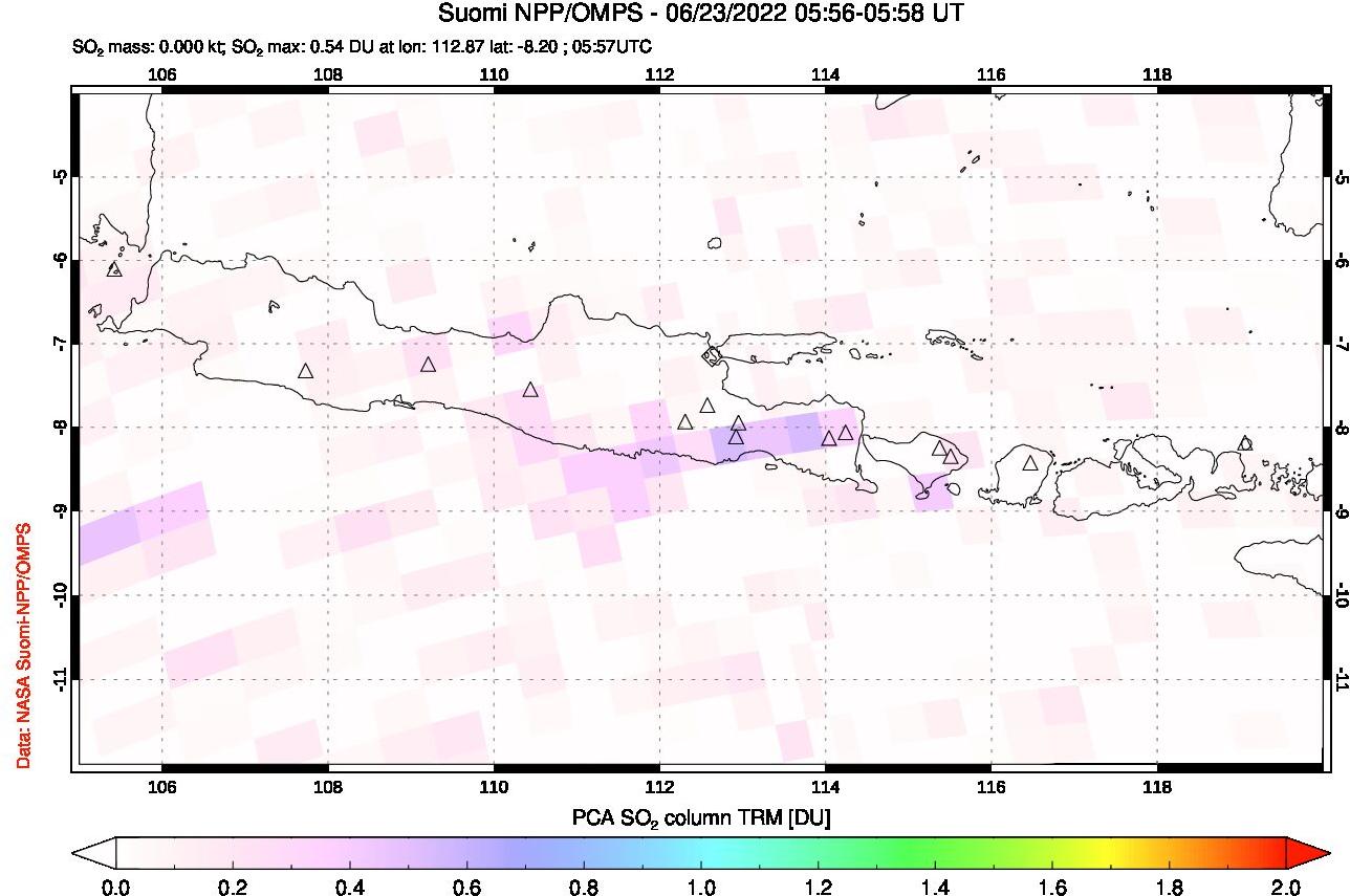A sulfur dioxide image over Java, Indonesia on Jun 23, 2022.