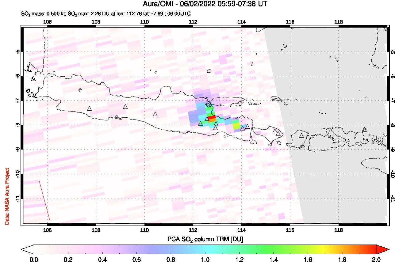A sulfur dioxide image over Java, Indonesia on Jun 02, 2022.