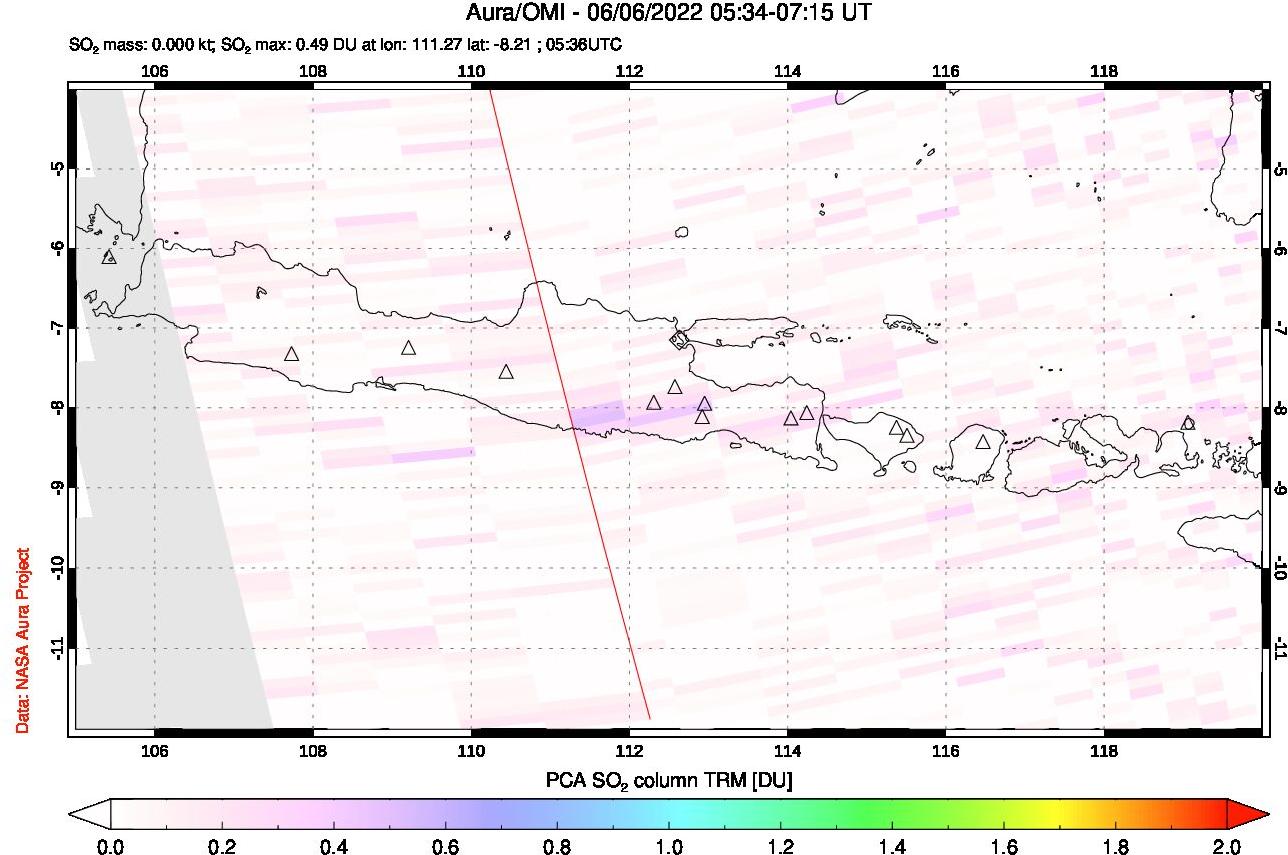 A sulfur dioxide image over Java, Indonesia on Jun 06, 2022.