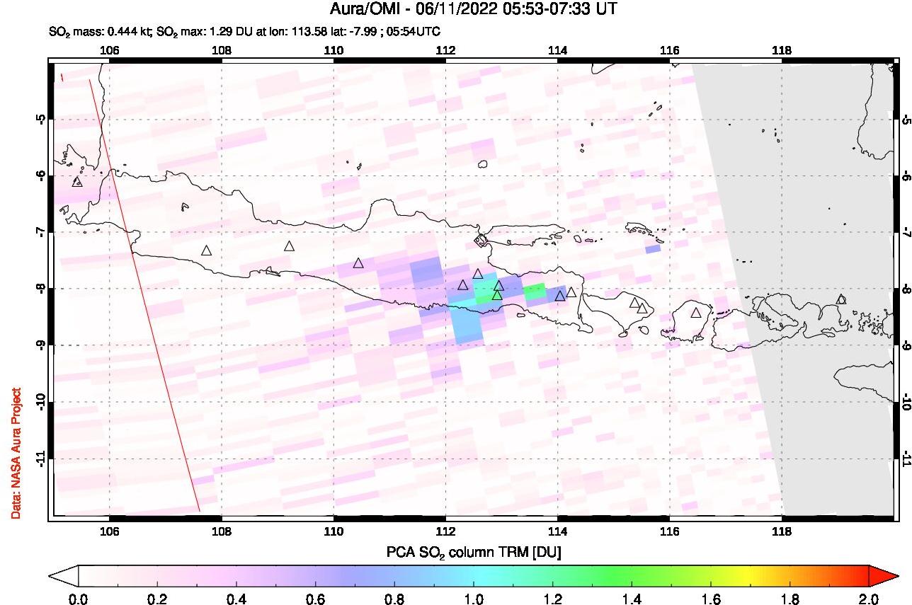 A sulfur dioxide image over Java, Indonesia on Jun 11, 2022.