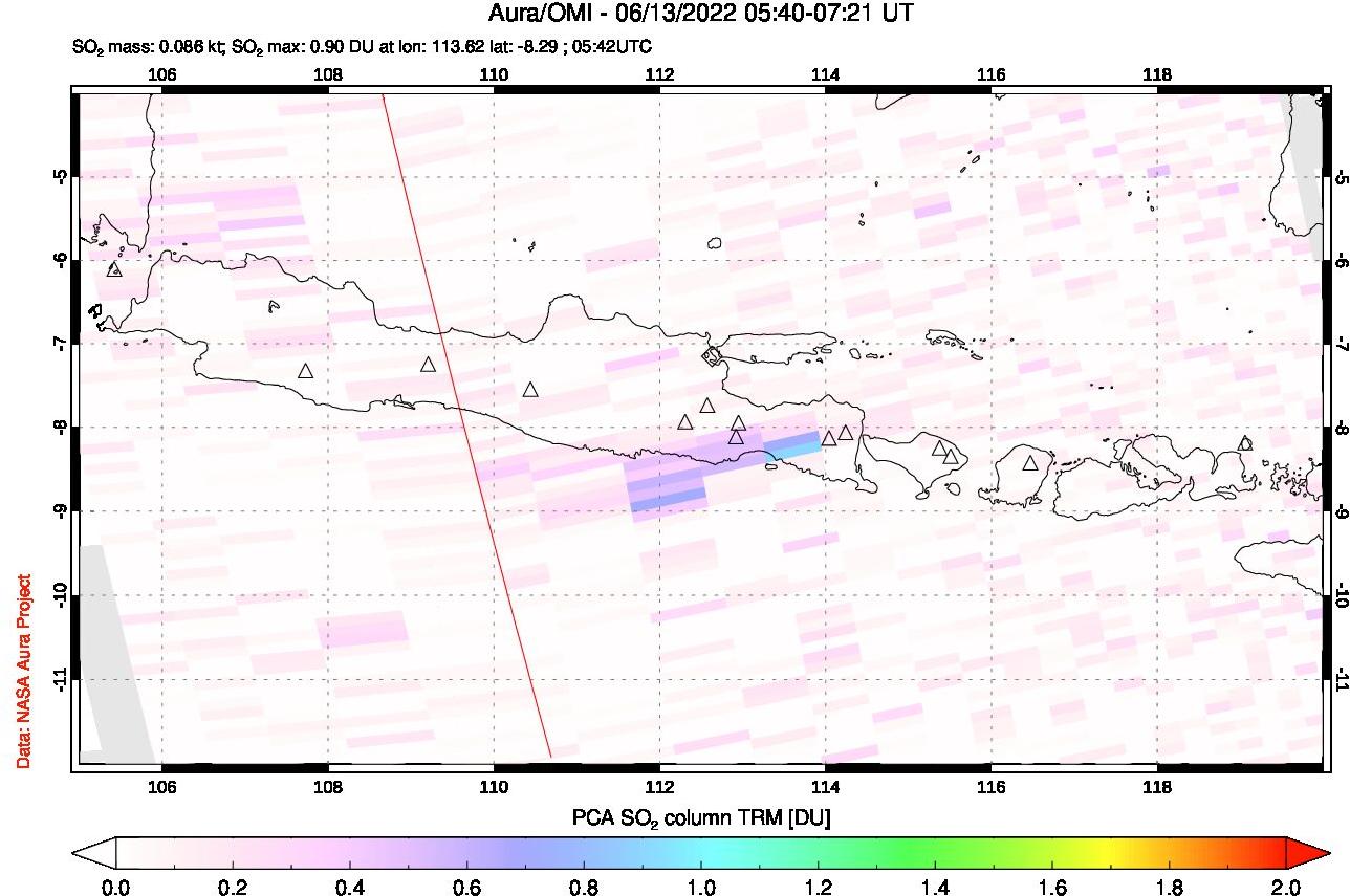 A sulfur dioxide image over Java, Indonesia on Jun 13, 2022.