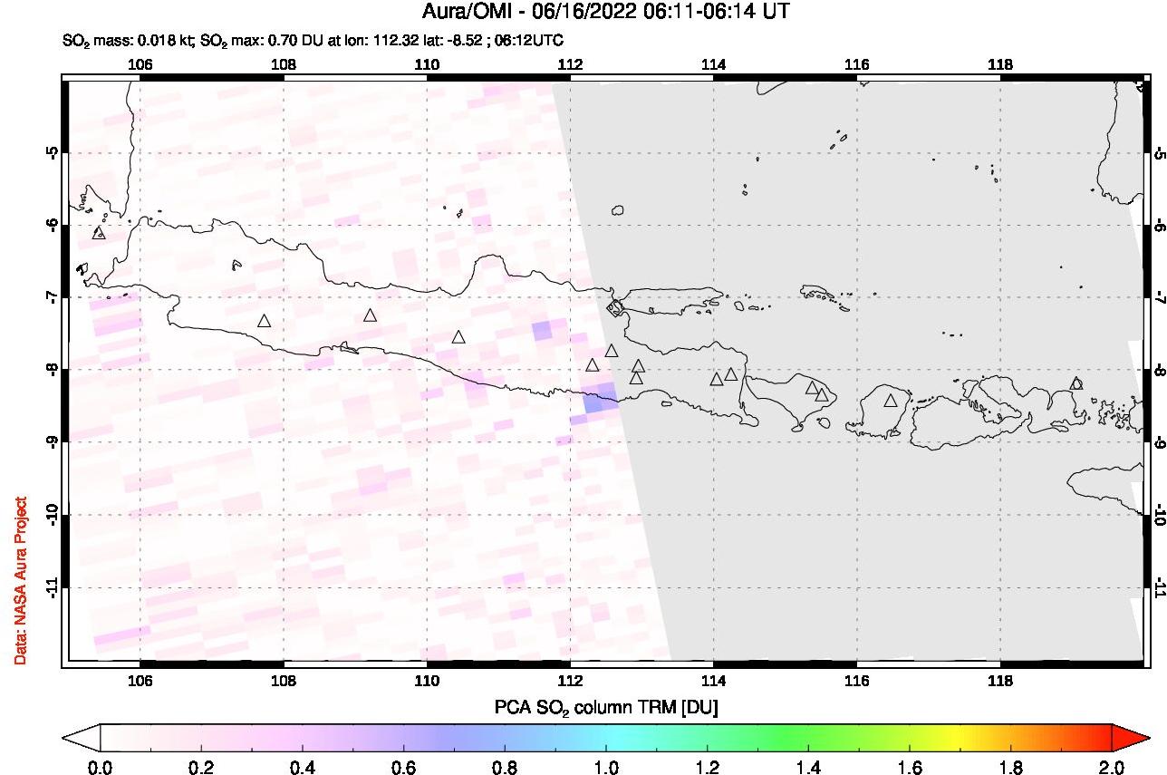 A sulfur dioxide image over Java, Indonesia on Jun 16, 2022.