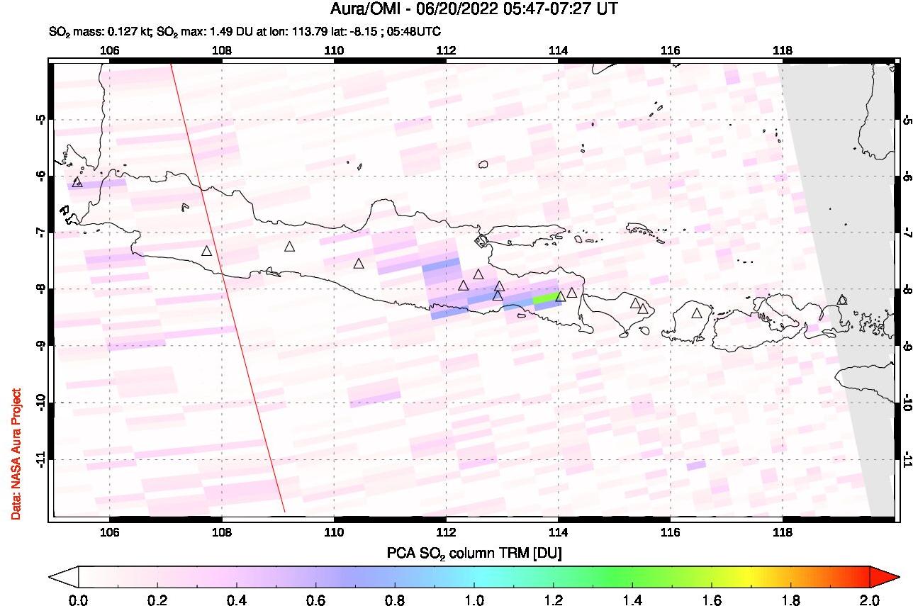 A sulfur dioxide image over Java, Indonesia on Jun 20, 2022.