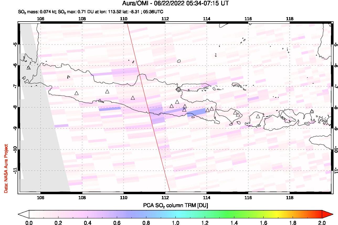 A sulfur dioxide image over Java, Indonesia on Jun 22, 2022.