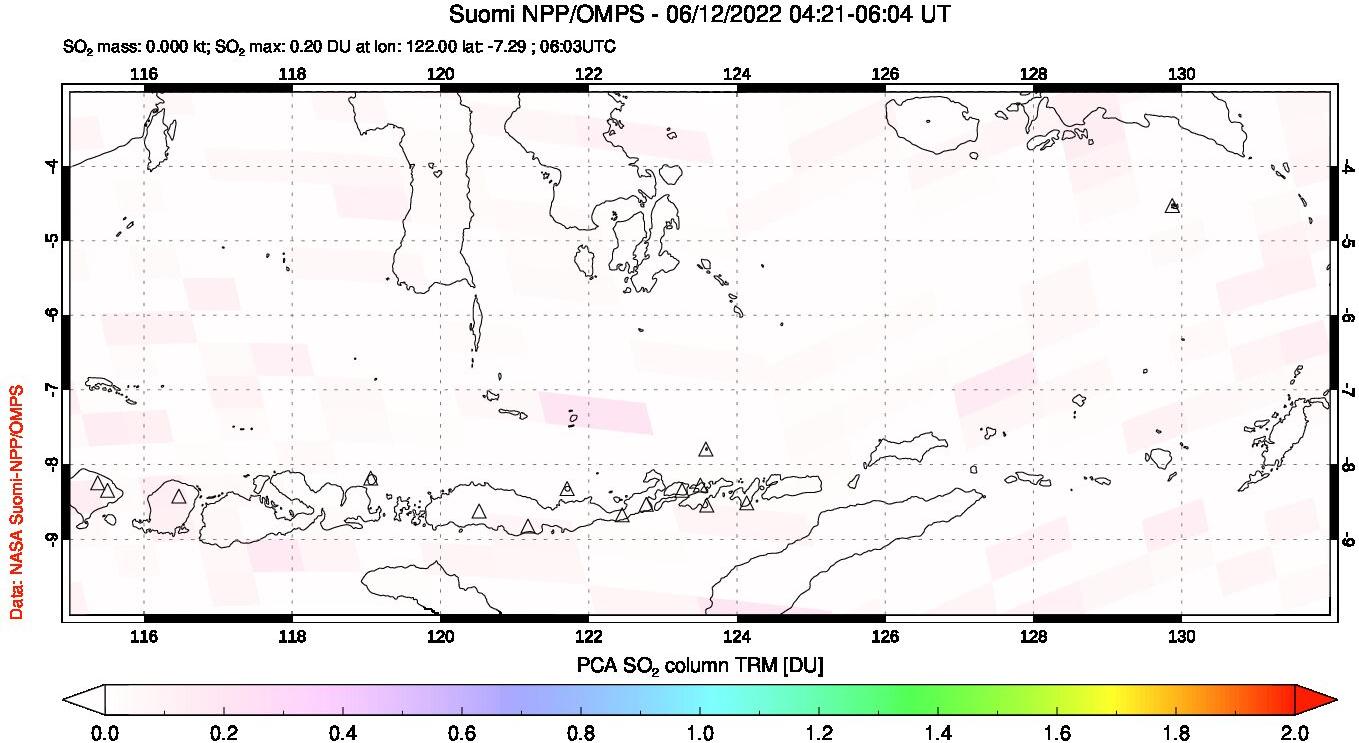 A sulfur dioxide image over Lesser Sunda Islands, Indonesia on Jun 12, 2022.