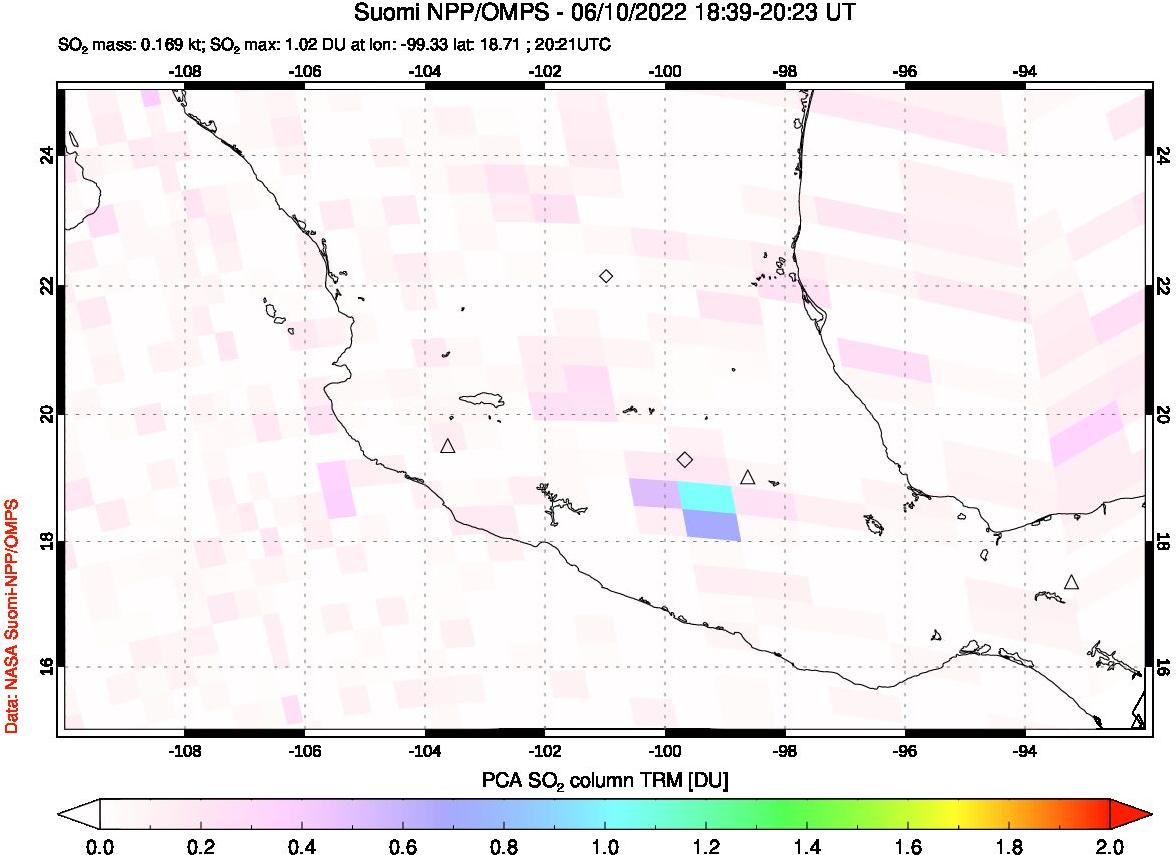 A sulfur dioxide image over Mexico on Jun 10, 2022.