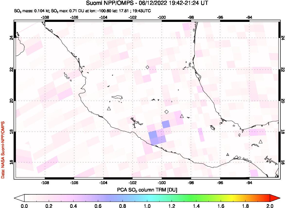 A sulfur dioxide image over Mexico on Jun 12, 2022.