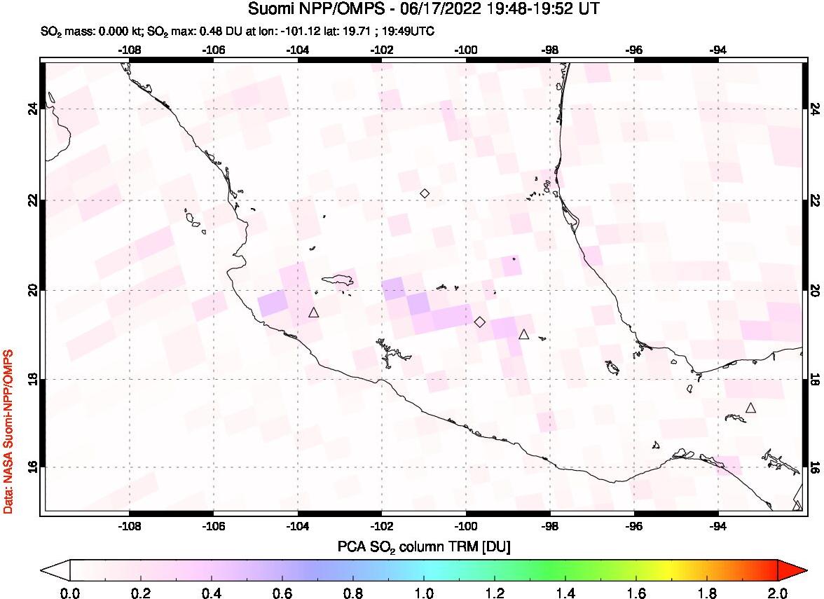 A sulfur dioxide image over Mexico on Jun 17, 2022.