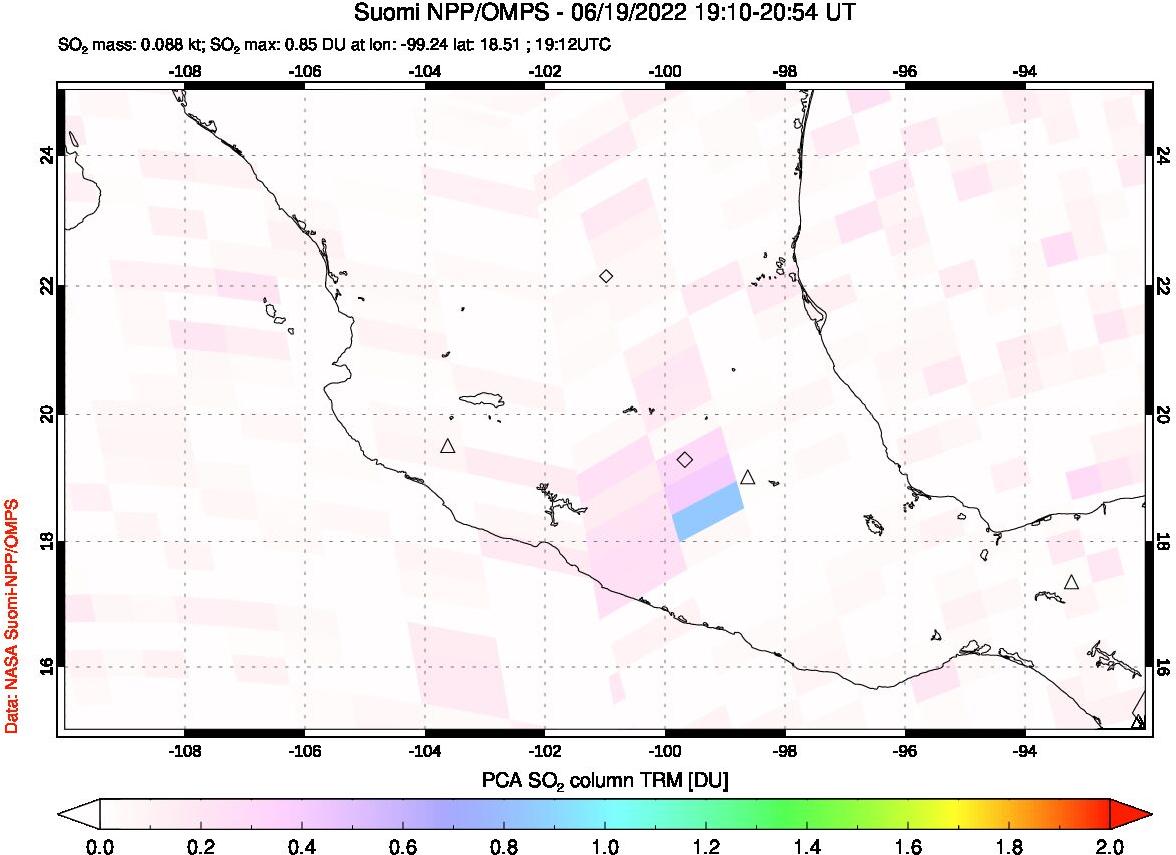 A sulfur dioxide image over Mexico on Jun 19, 2022.