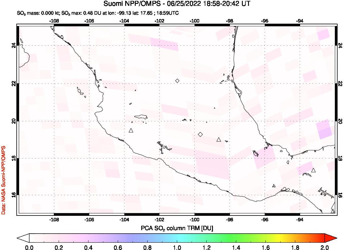 A sulfur dioxide image over Mexico on Jun 25, 2022.